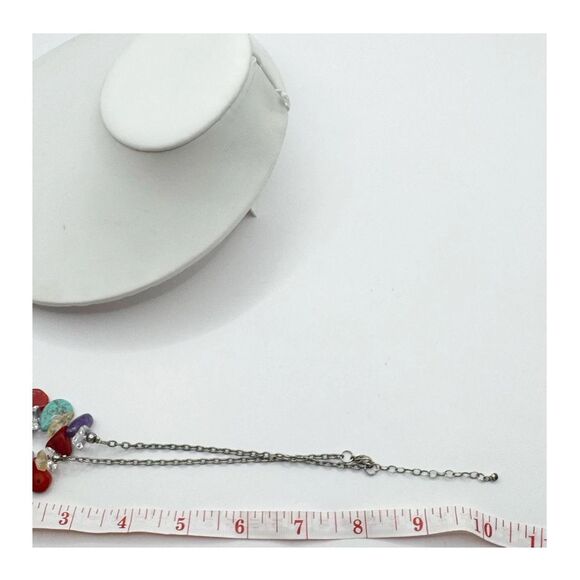 Turquoise Coral Amethyst Stone Collar Necklace Sterling Silver Southwest Boho - Picture 11 of 13